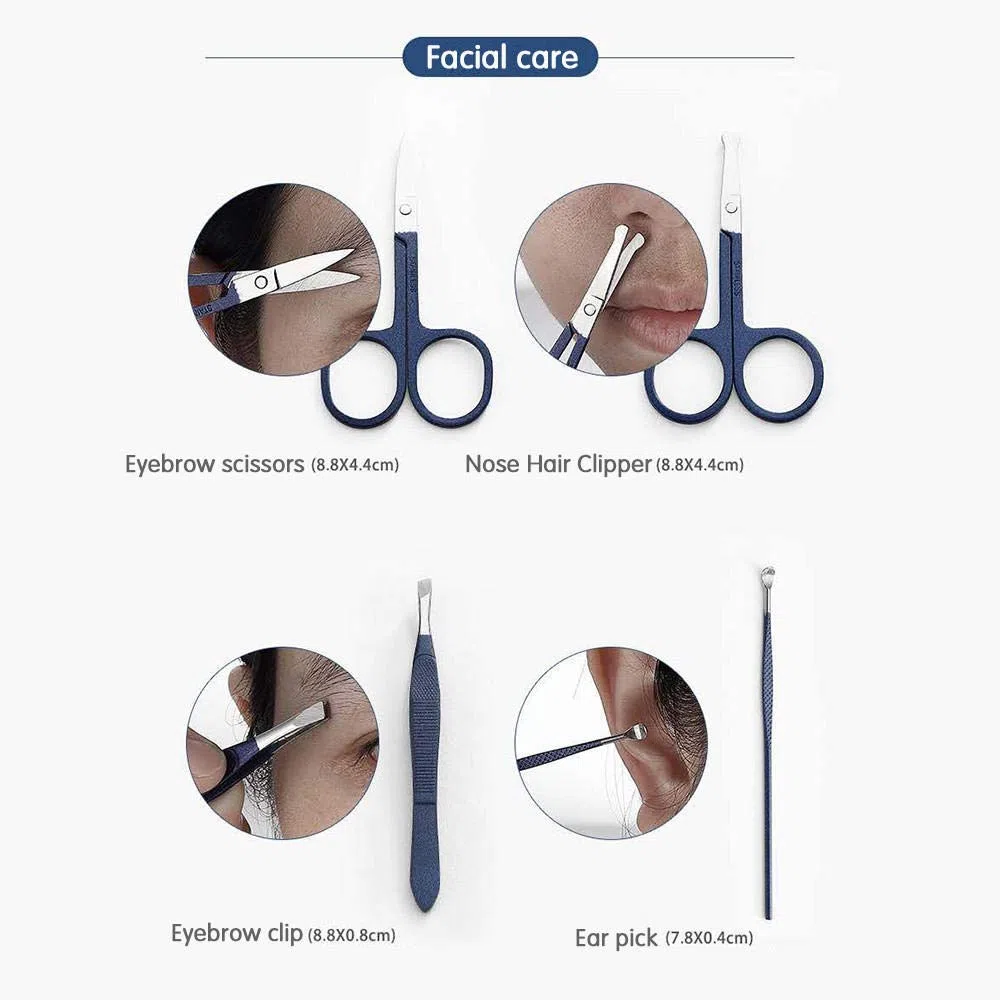 Professionelles Nagelknipser-Set, scharfer Nagelschneider aus Edelstahl, Pediküre- und Maniküre-Set mit Cortex-Metallgehäuse für Unisex-Blau_4-teiliges Set (Blau 4)