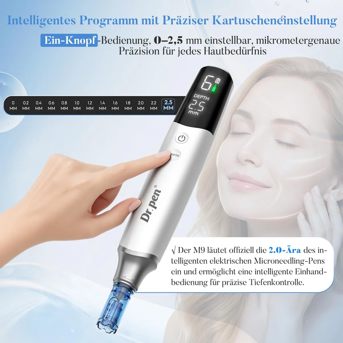 Dr. Pen 2026 Neuestes M9 Professioneller Microneedling Pen, Kabellos Dermapen, Upgrade Intelligenter Automatischer Tiefenanpassung und Chip Identifikation für Gesicht, Körper(inkl.10 Ersatzkartuschen)