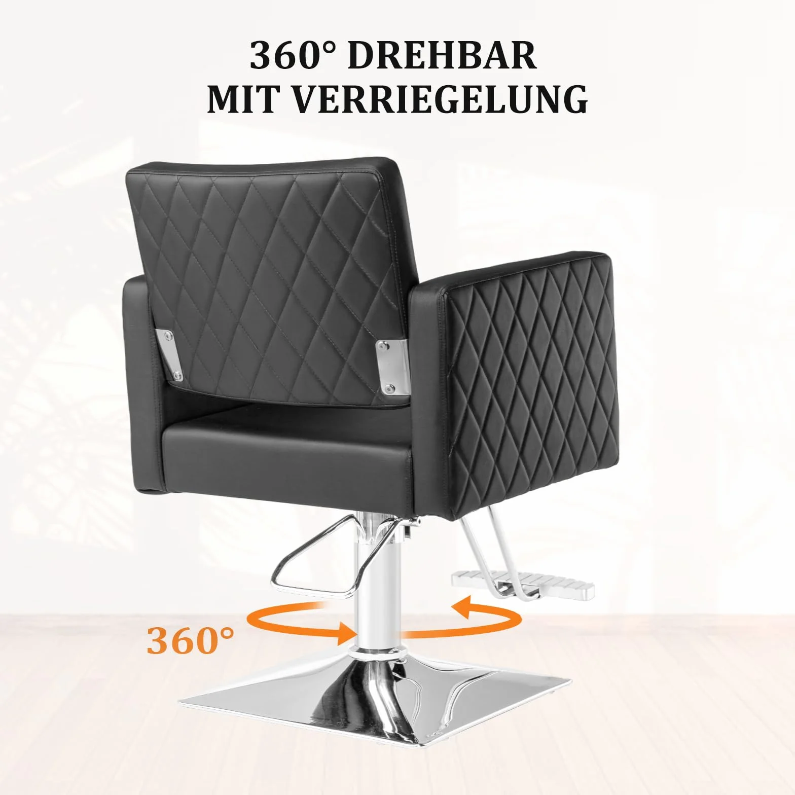 Bonnlo Friseurstuhl höhenverstellbar 90-105 cm, 360° Drehbar, 150 kg Tragkraft, Barberstuhl aus PVC-Leder, Schwarz
