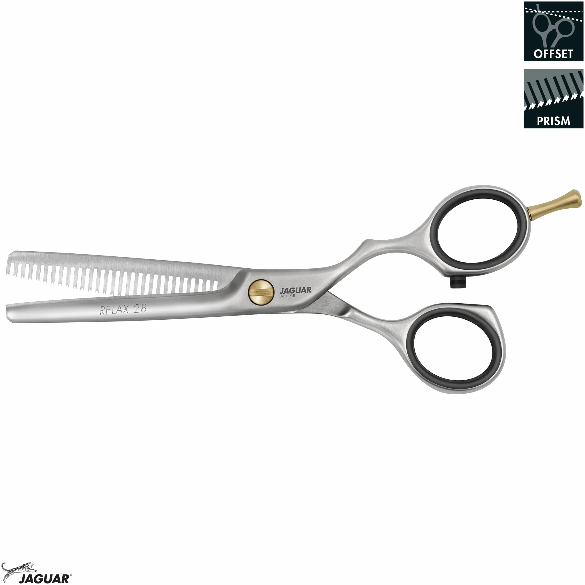 JAGUAR Modellierschere PRE STYLE RELAX 28 5.5" | Texturierschere mit 28 Effilierzähnen im Offset-Design | mattiert | Made in Germany Silber