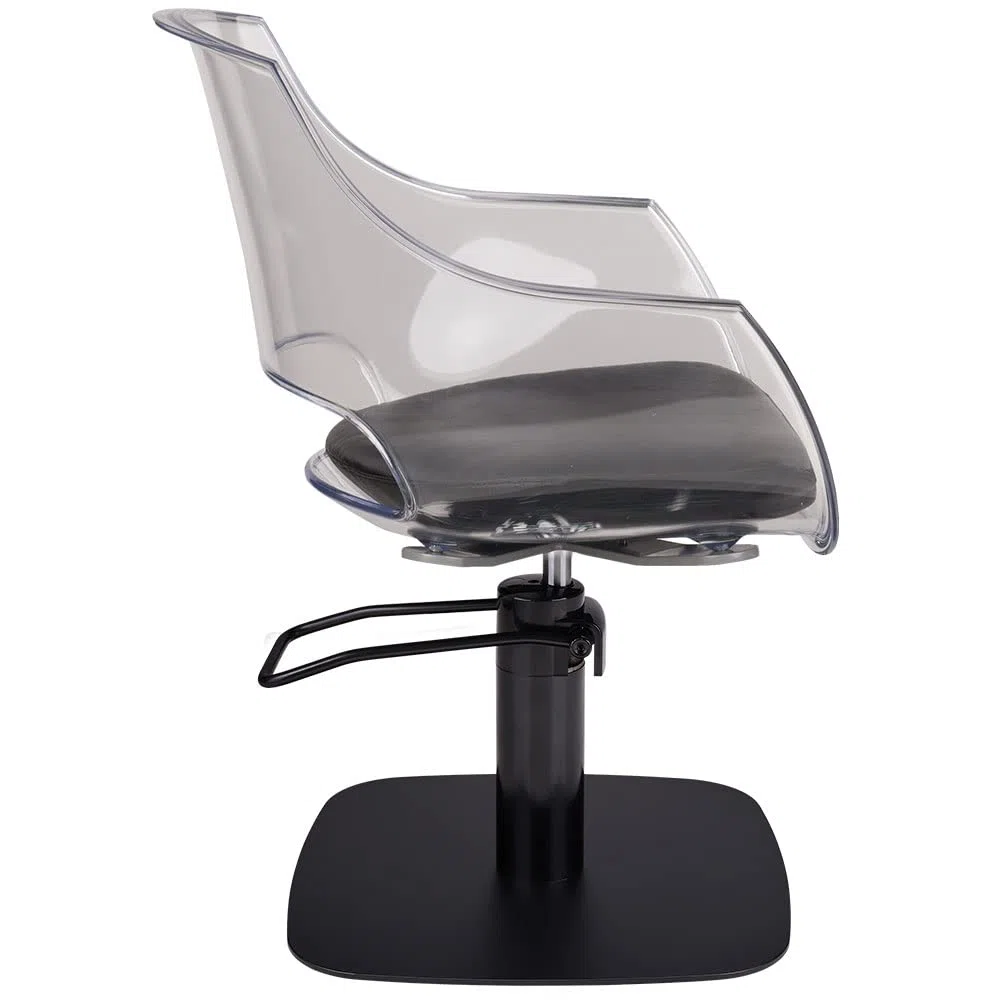AYALA Friseurstuhl GHOST für Kosmetik- und Friseursalon mit schwarzem Kissen, Hydraulikpumpe (Quadrat schwarz)