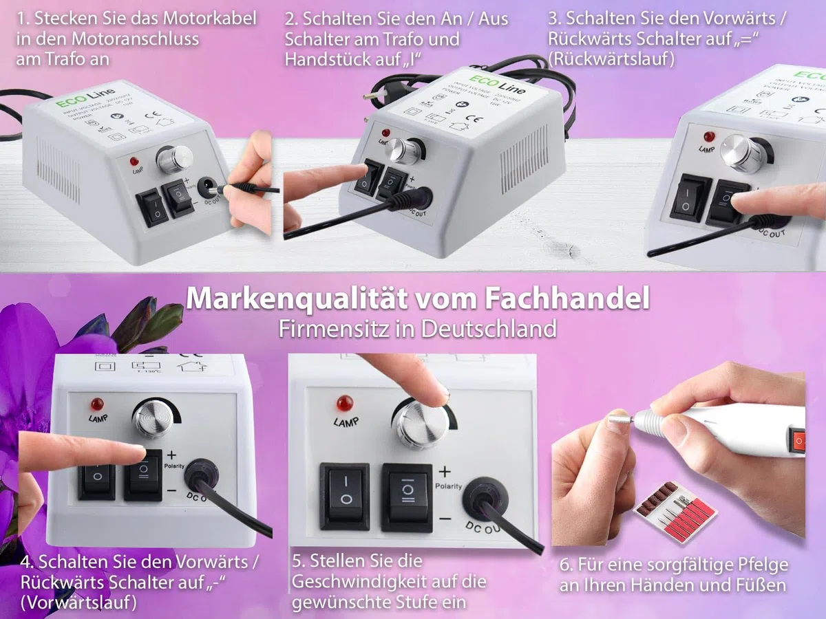 Fußpflegegerät mit speziellen Fräser Set für die Fußpflege | Elektrische Pediküre Hornhautentferner Set mit Diamantschleifer 10 Schleifkappen und Schleifkappenträger für gepflegte Füße