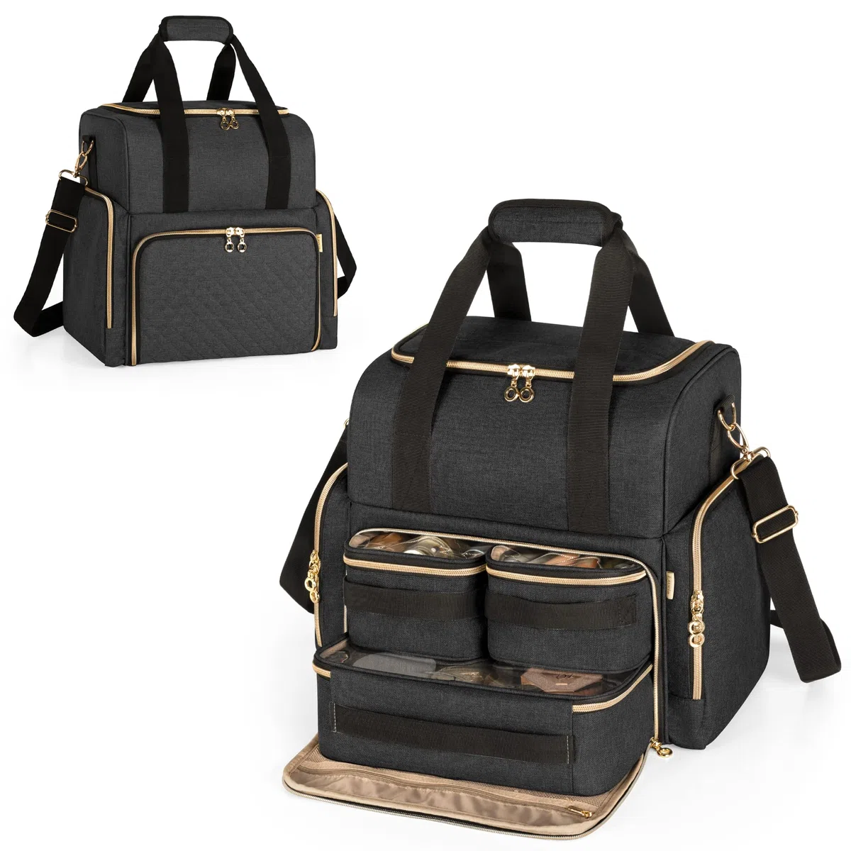 Luxja Kulturbeutel zum Tragen, Kulturtasche für Damen & Männer, Kosmetiktasche für Make up, Make Up Tasche Organizer, Kosmetikkofffer für Mädchen und Frauen, Schwarz