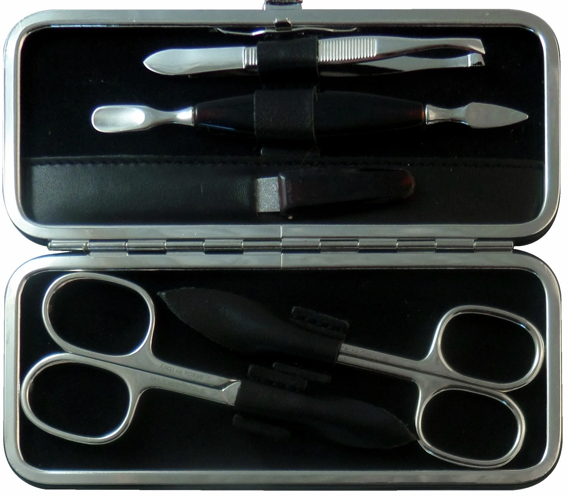 Tenartis 325 5 teiliges Maniküre Etui aus echtem Leder - Schwarz Nappa
