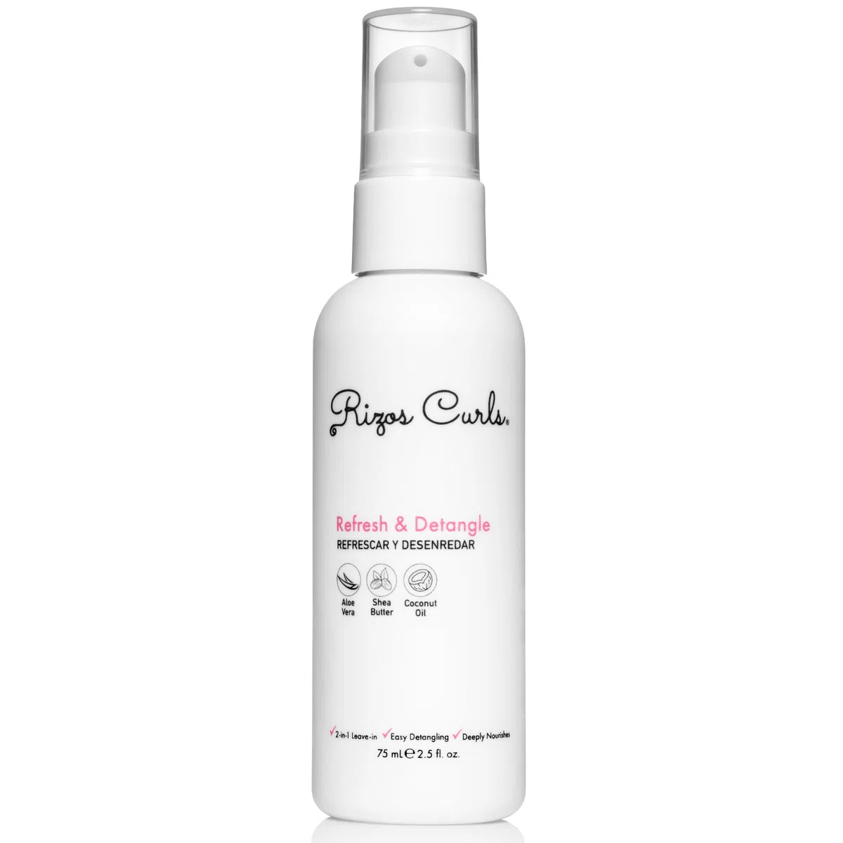 Rizos Curls Reise-Spray, feuchtigkeitsspendend ohne Ausspülen, reduziert Frizz, Glanz und Definition mit Kokosöl, Aloe Vera