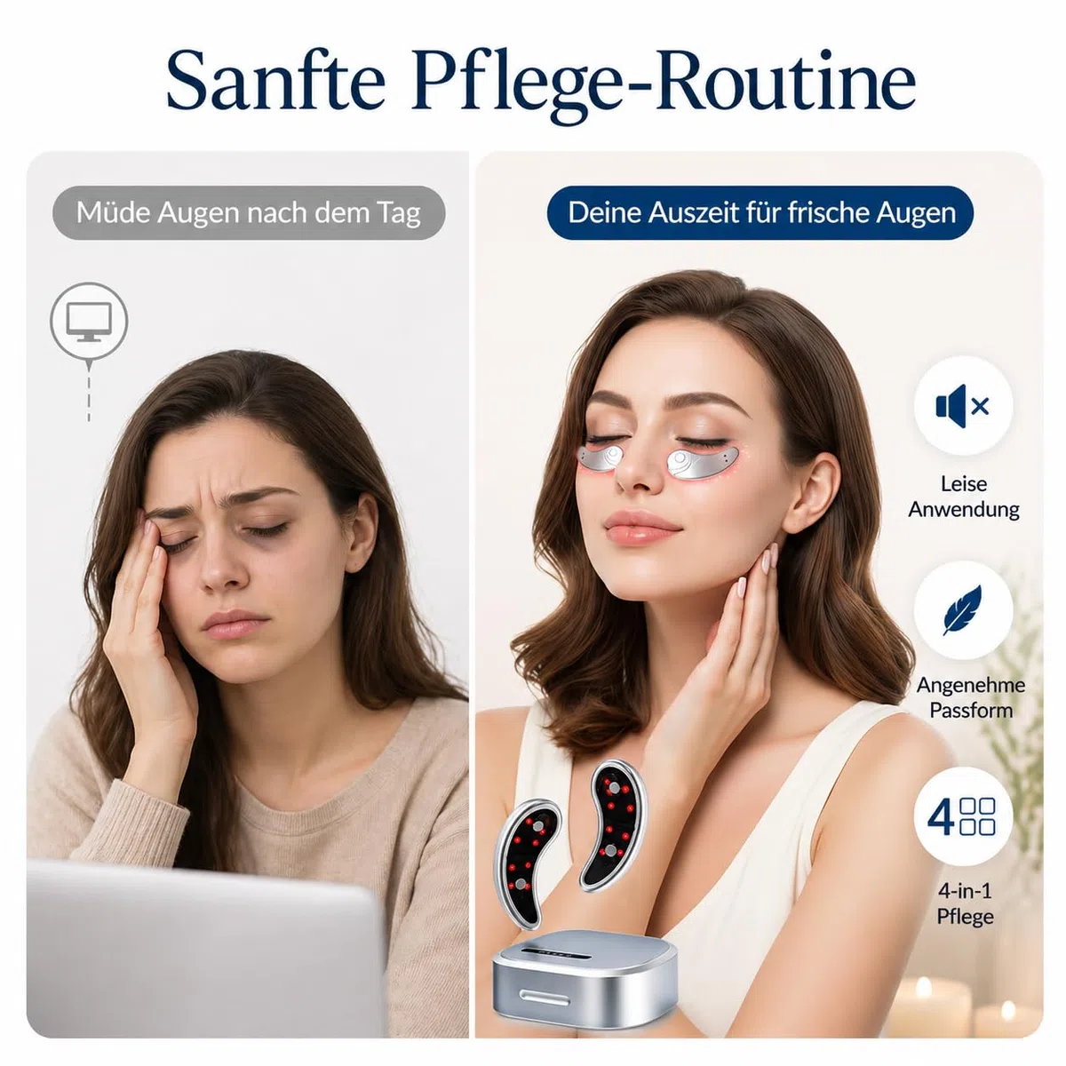 Augenmassagegerät mit Rotlicht Maske, Wärme, EMS Vibration, Elektrisches Eye Beauty Device gegen Augenringe, Tränensäcke & Falten, Leise Massage Maske für Augen, Wiederaufladbar