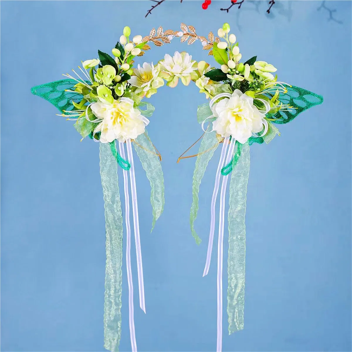 Blumenkranz Haare Simulation Blumenkranz Frauen Schmetterling Blumen Kopf Hoop Braut Künstliche Anti-Rutsch-Hochzeit Girlande Zubehör(Color4)
