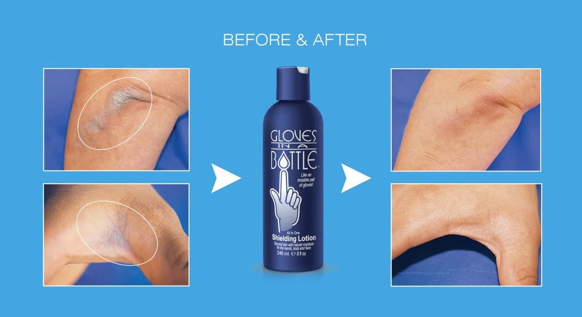 2 x Handschuhe in eine Flasche Feuchtigkeitsspendende Abschirmung Lotion 240 ml + 1 Pumpe Spender