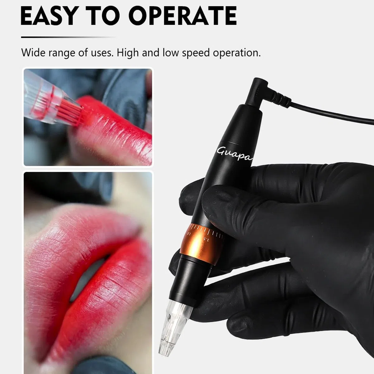 Schnelle Maschine für Lippen und Augenbrauen mit 8 Pin-Nadeln – für Augenbrauen, Lidschatten, Lippen-Tattoo, Rouge oder Schattierungen auf großen Flächen (Maschinen-Set)