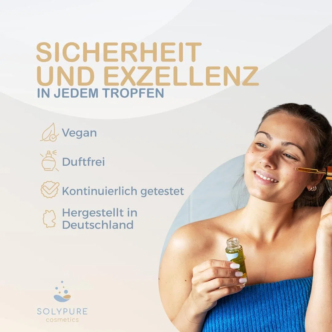 SolyPure HYALU-PEARLS – Hyaluron Serum Gesicht – 10% Hyaluronsäure – Hochdosiert – Feuchtigkeit – Anti-Aging – Peeling-Effekt – mit Arganöl & Jojobaöl – Patentierte Perlentechnologie