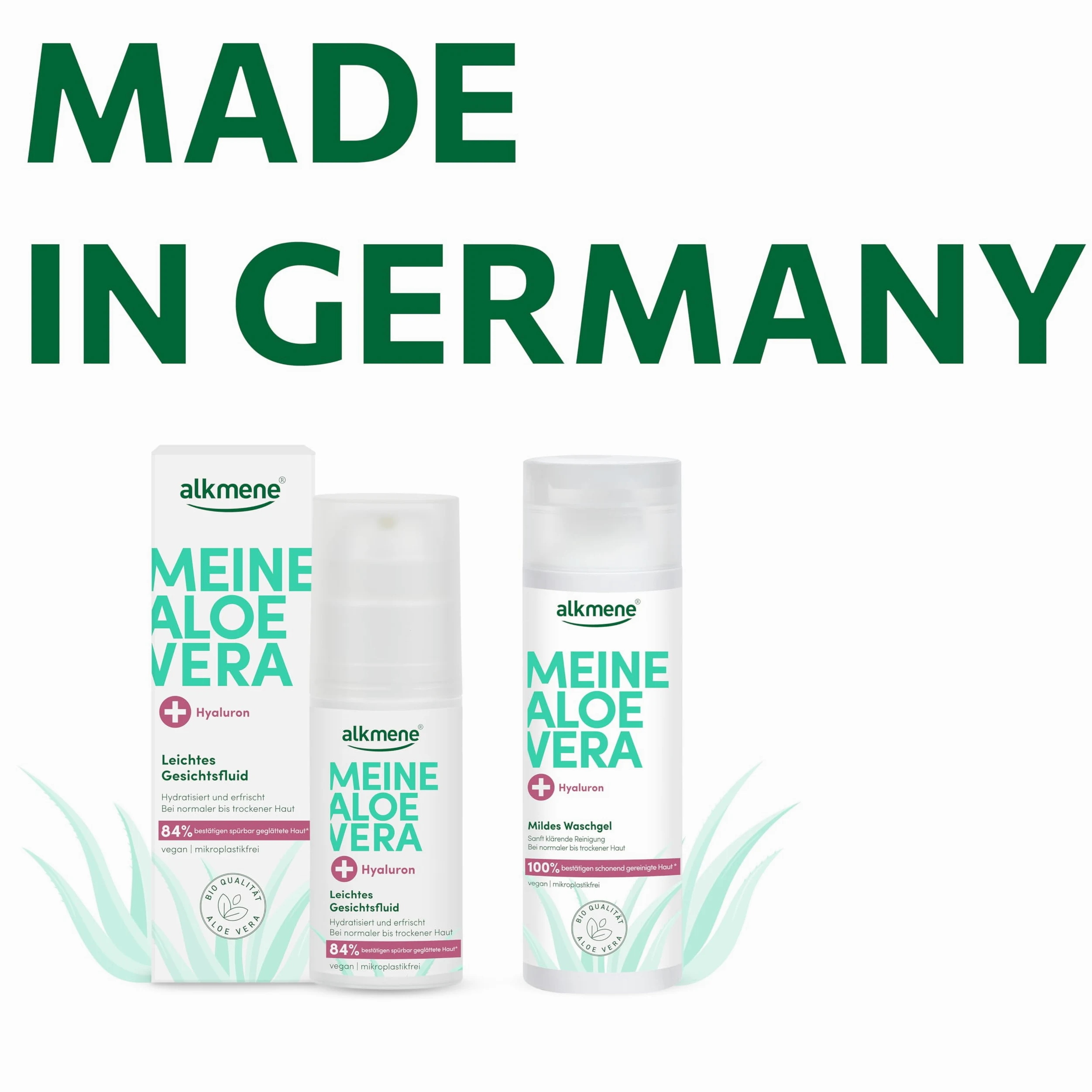alkmene Aloe Vera Gesichtsfluid mit Hyaluron 6x 50 ml - vegan | Aloe Vera Gel Gesicht für normale bis trockene Haut - Feuchtigkeitscreme - Gesichtscreme, Alea Vera Gel, Aloeveragel