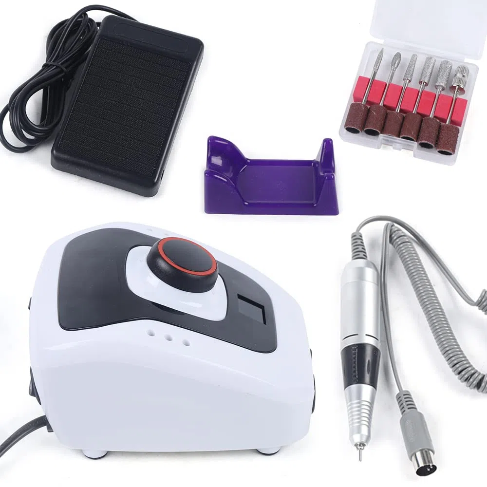 Professionelle Nagelfräser, Nagelfeile Elektrisch 35000 U/min, Elektrische Nagelfeile mit Fußpedal für Maniküre und Pediküre, Inkl. Bohrerset