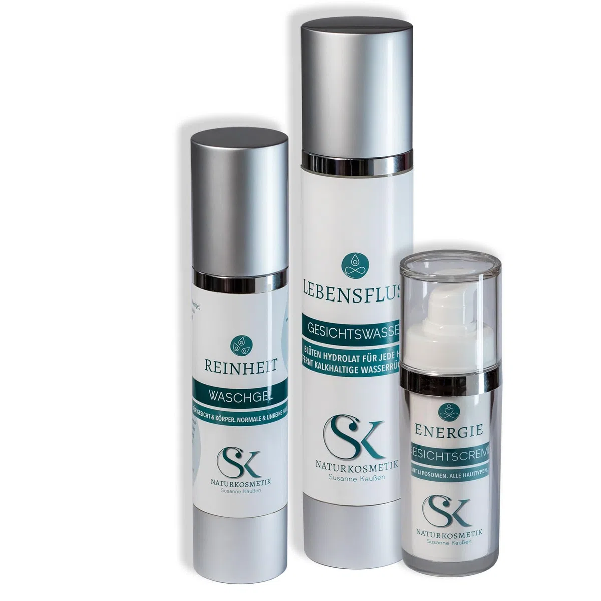 SK Naturkosmetik Basis Pflege-Set – Waschgel, Gesichtswasser & Gesichtscreme | natürliche Hautpflege für alle Hauttypen & junge Haut | 3-Schritte-Routine | mit Vollmondquellwasser | Made in Germany