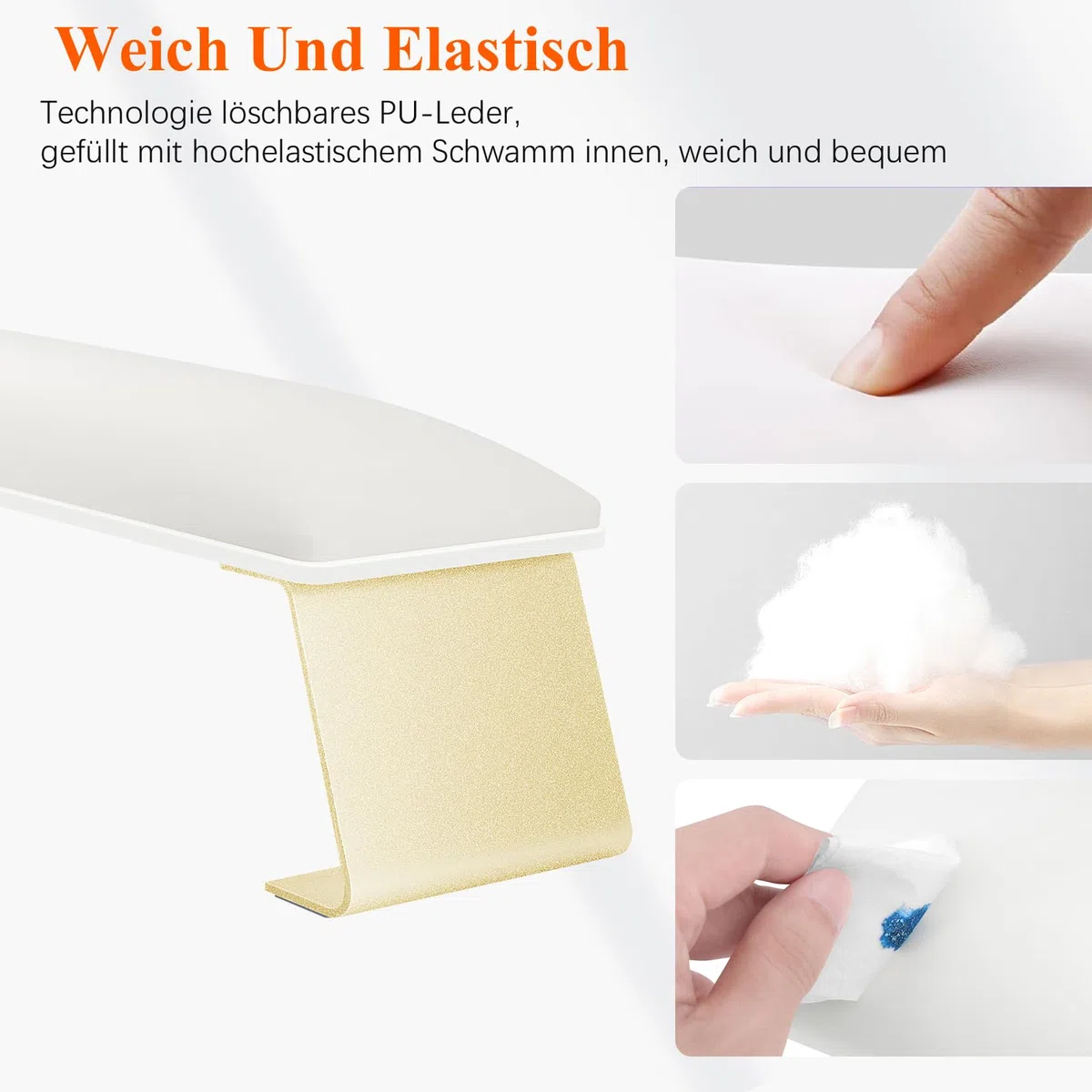 Handauflage Nagelstudio Handgelenkauflage, Armauflage für Nägel, Wrist Rest für Nägel für Nageltechniker Handkissen Nagelstudio Maniküre-Hand, Mit Beinen aus Aluminiumlegierung ﻿ (Weiß)
