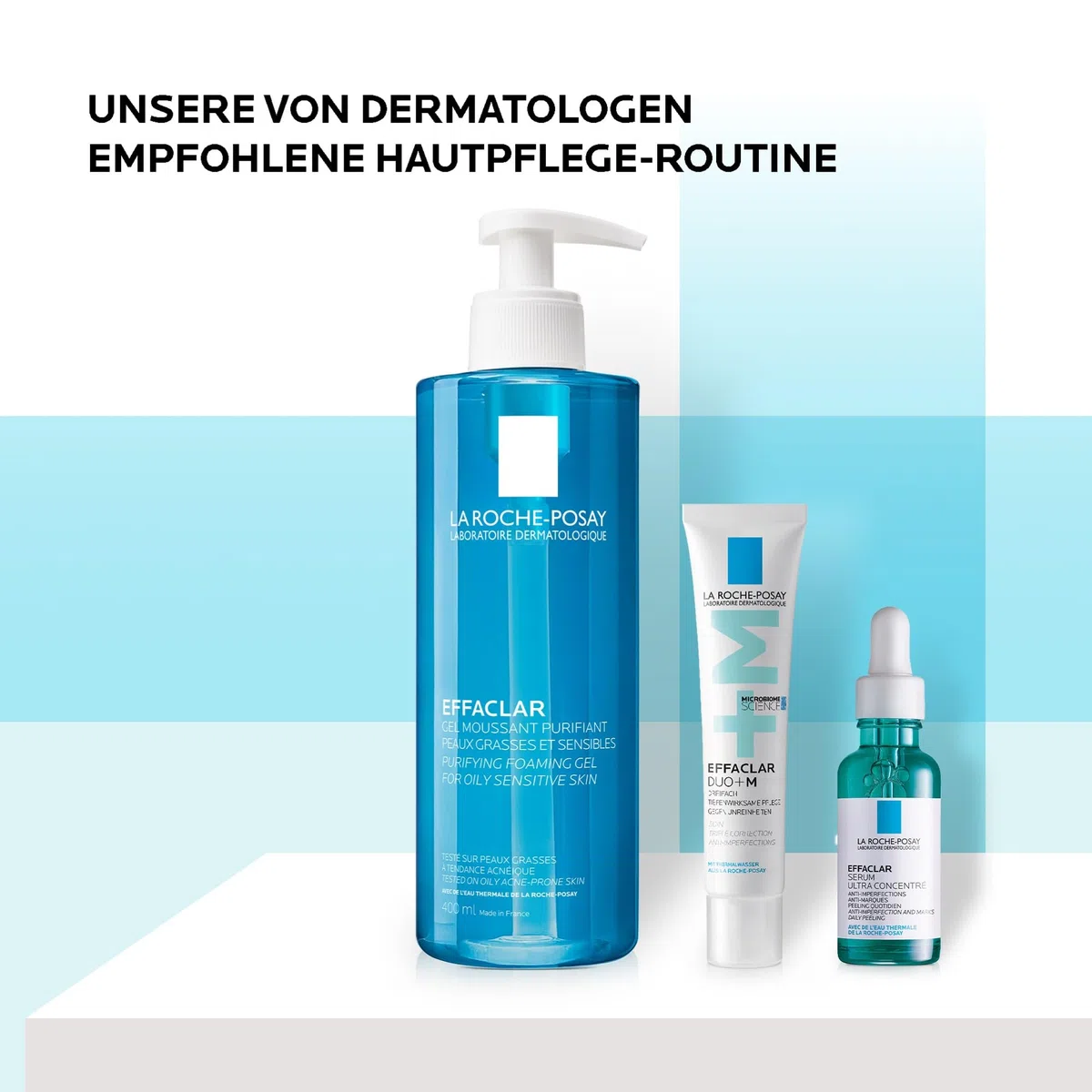 La Roche Posay Effaclar Set mit Schäumendem Reinigungsgel, Duo+M Creme & Hochkonzentriertem Peeling-Serum, Pflegeset gegen Unreinheiten & Hautglanz, Für Mischhaut & fettige Haut, 400ml + 40ml + 30ml