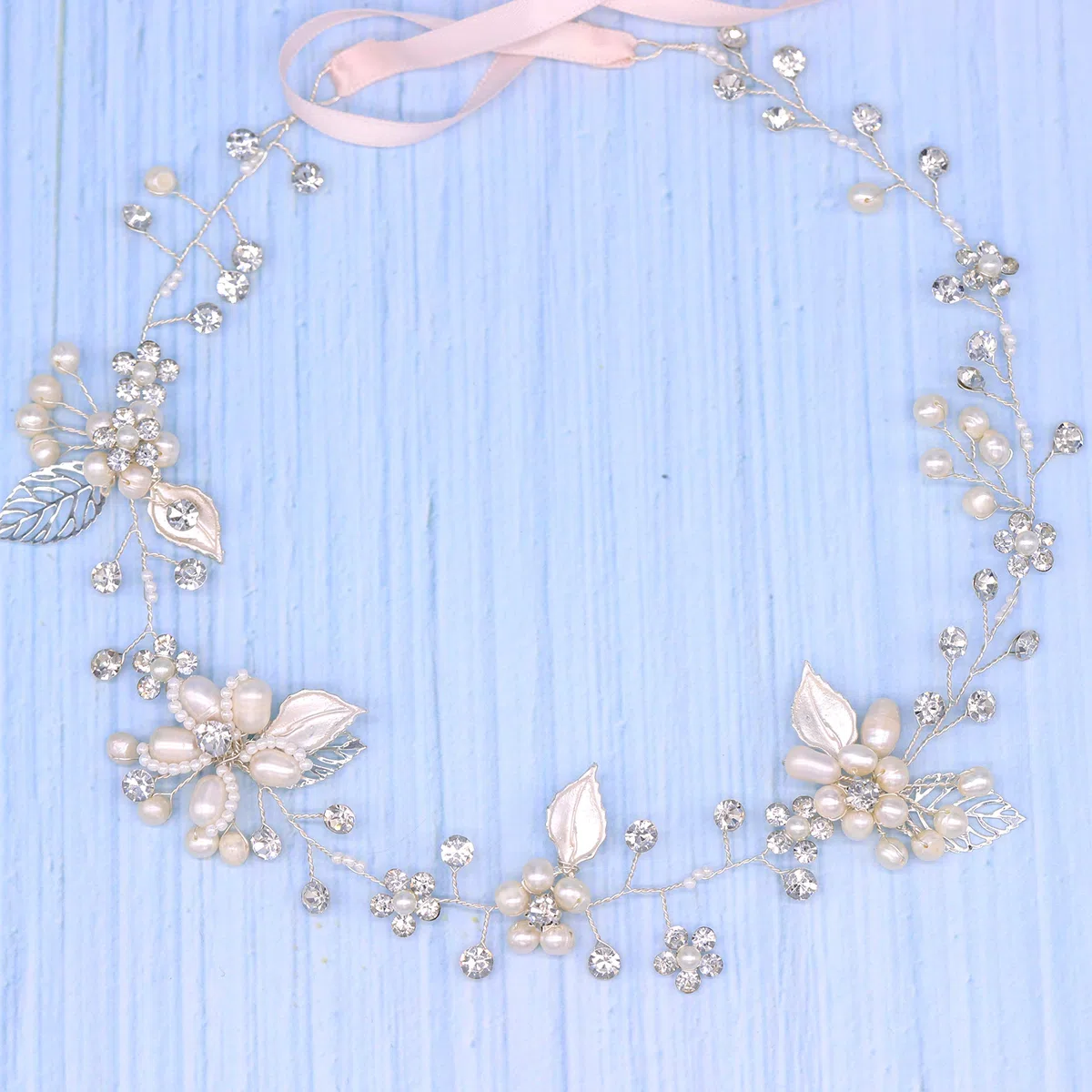 Oriamour Brautschmuck Kristall Stirnband mit Süßwasserperlen Blume Design Hochzeit Haarschmuck