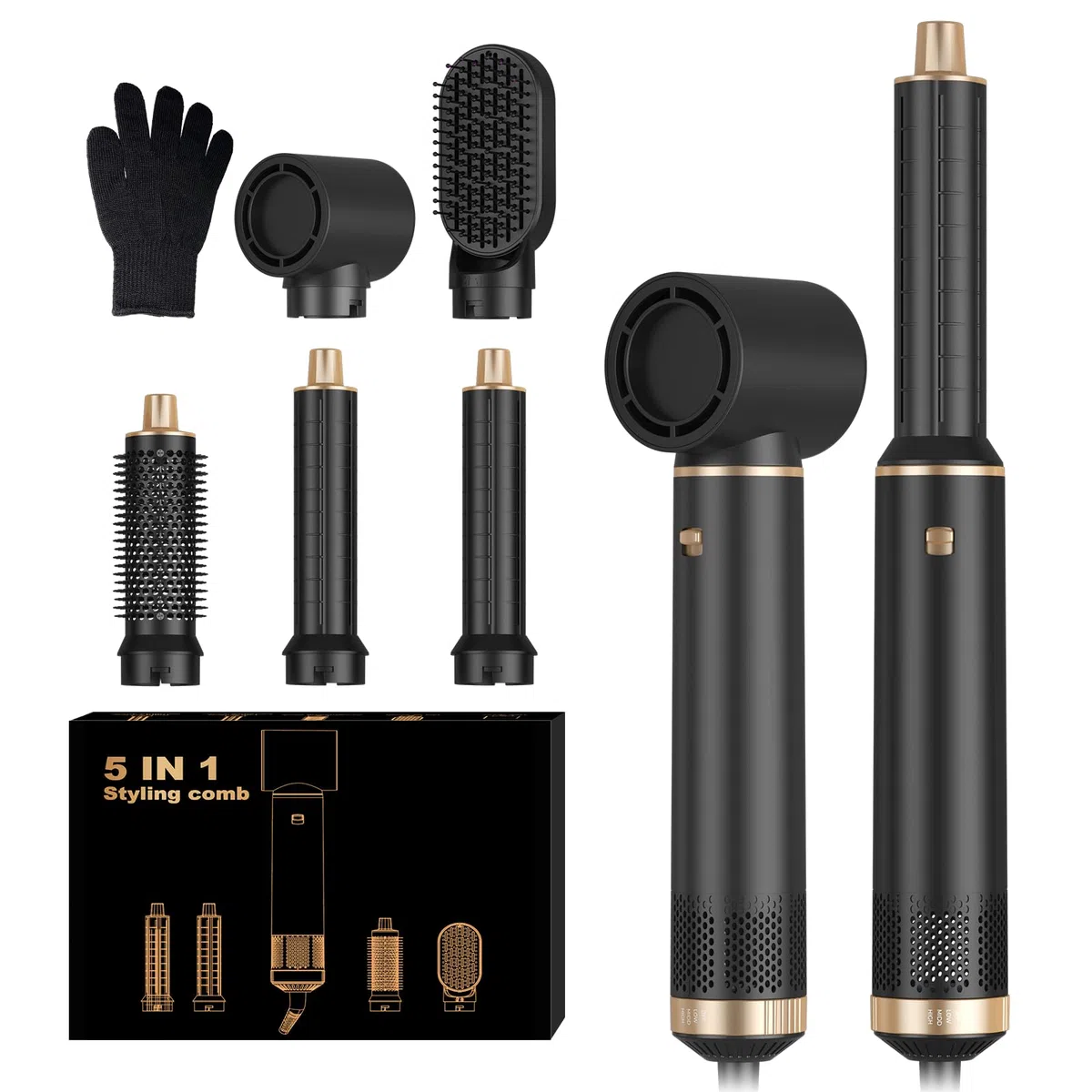 Haarstyler 5 in 1, 1000w Hairstyler Airstyler Haarstyling Geräte, Rundbürstenföhn Ionen Air Lockenstab, für Haar Volumen,Trocknen,Glätten, Keine Hitzeschäden Hair Dryer Brush Set