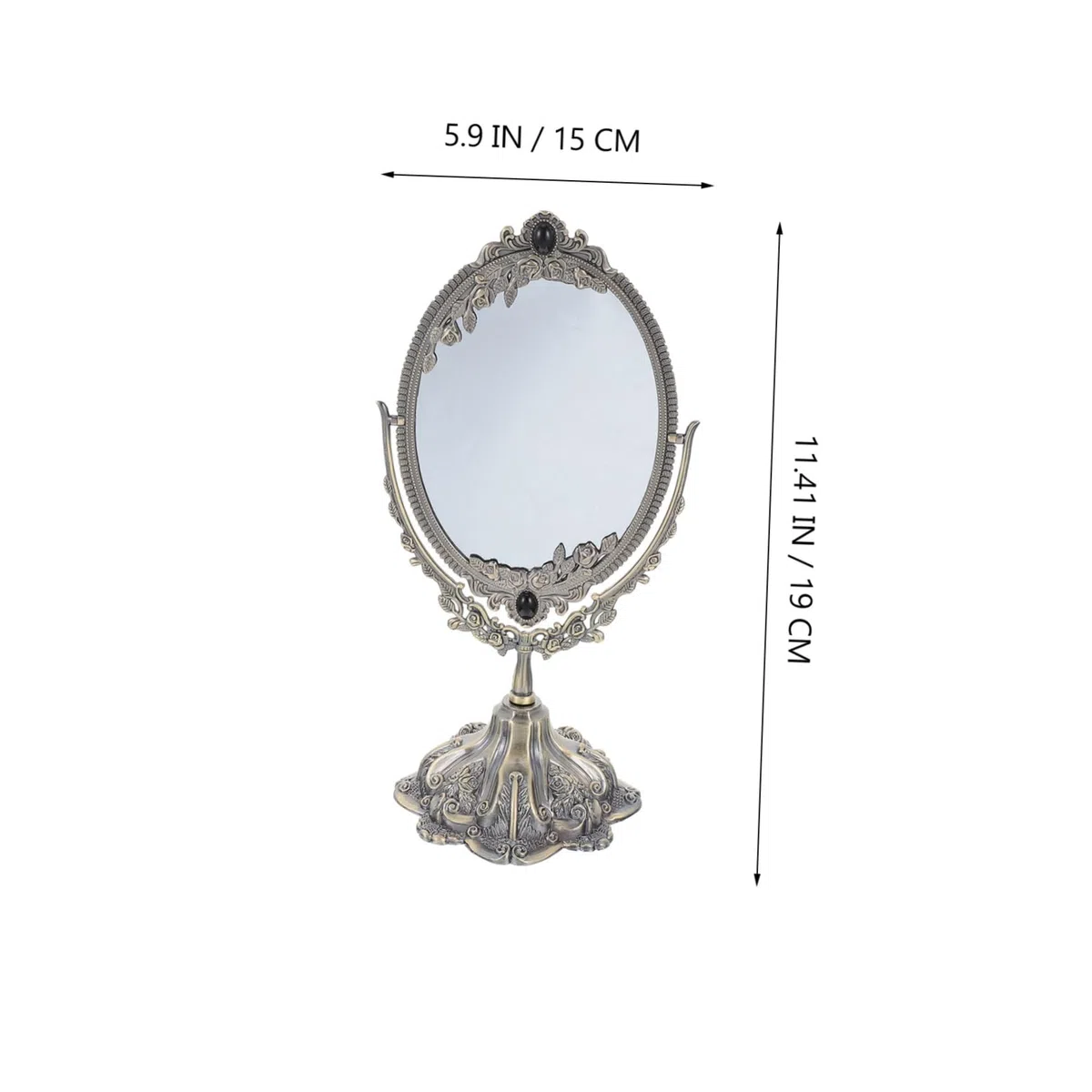 OUNONA Doppelseitiger Tischspiegel aus Zinklegierung im Retro Design | Drehbar, Flacher Standfuß, Hohe Auflösung, Europäischer Stil, Elegant für Hochzeits und Make Up Nutzung