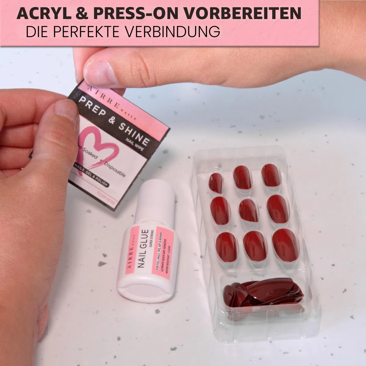 AIRRE 50 Professionelle Alkohol Prep & Shine Nail Wipes (3in1) Alkoholtücher für Gelnägel, Acrylnägel, Press on Nails & Tips Entfernt klebrige Gelschichtrückstände, Bereitet UV/LED Gellack & Falsche