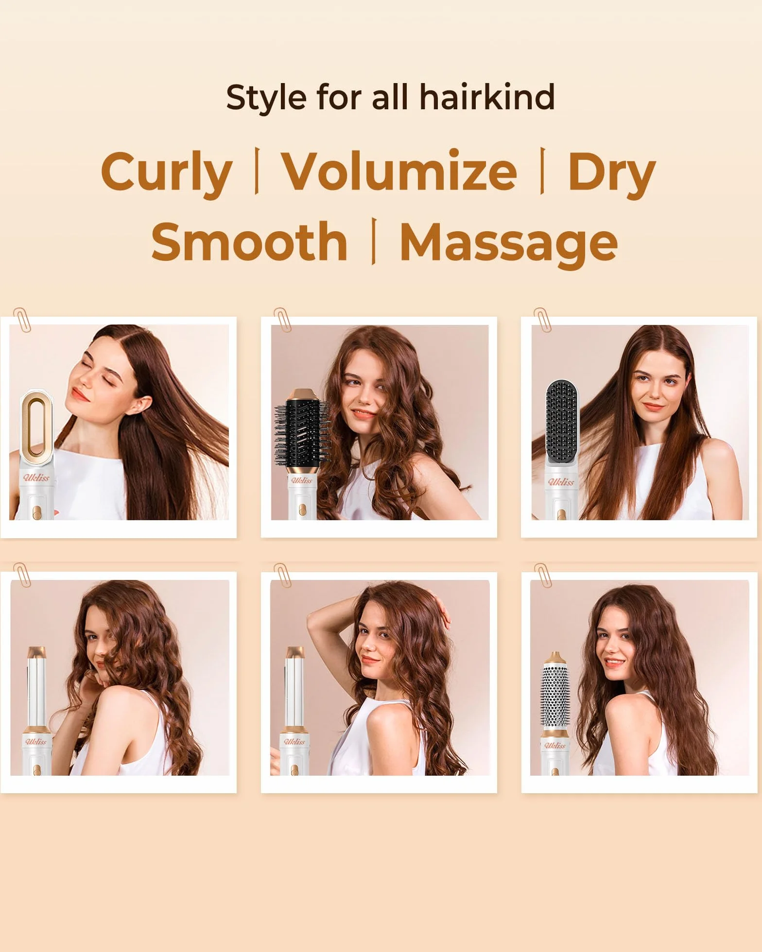 UKLISS 6 in 1 Hairstyler & Haartrockner Set mit Warmluft Lockenbürste, Rundbürstenföhn, Pro Weiß