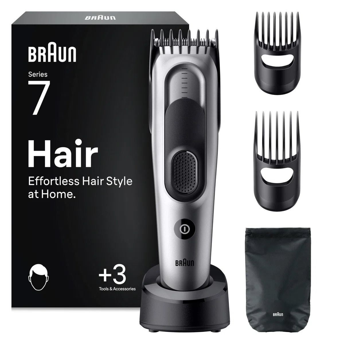 Braun Haarschneider Series 7, Kabelloser Haarschneidemaschine Herren, HC7590, Grau - Haartrimmer mit 17 Längen, Trimmer mit 50 Min. Akku, Wasserdicht, Inkl. 5 Extras und Ultrascharfer Klingen
