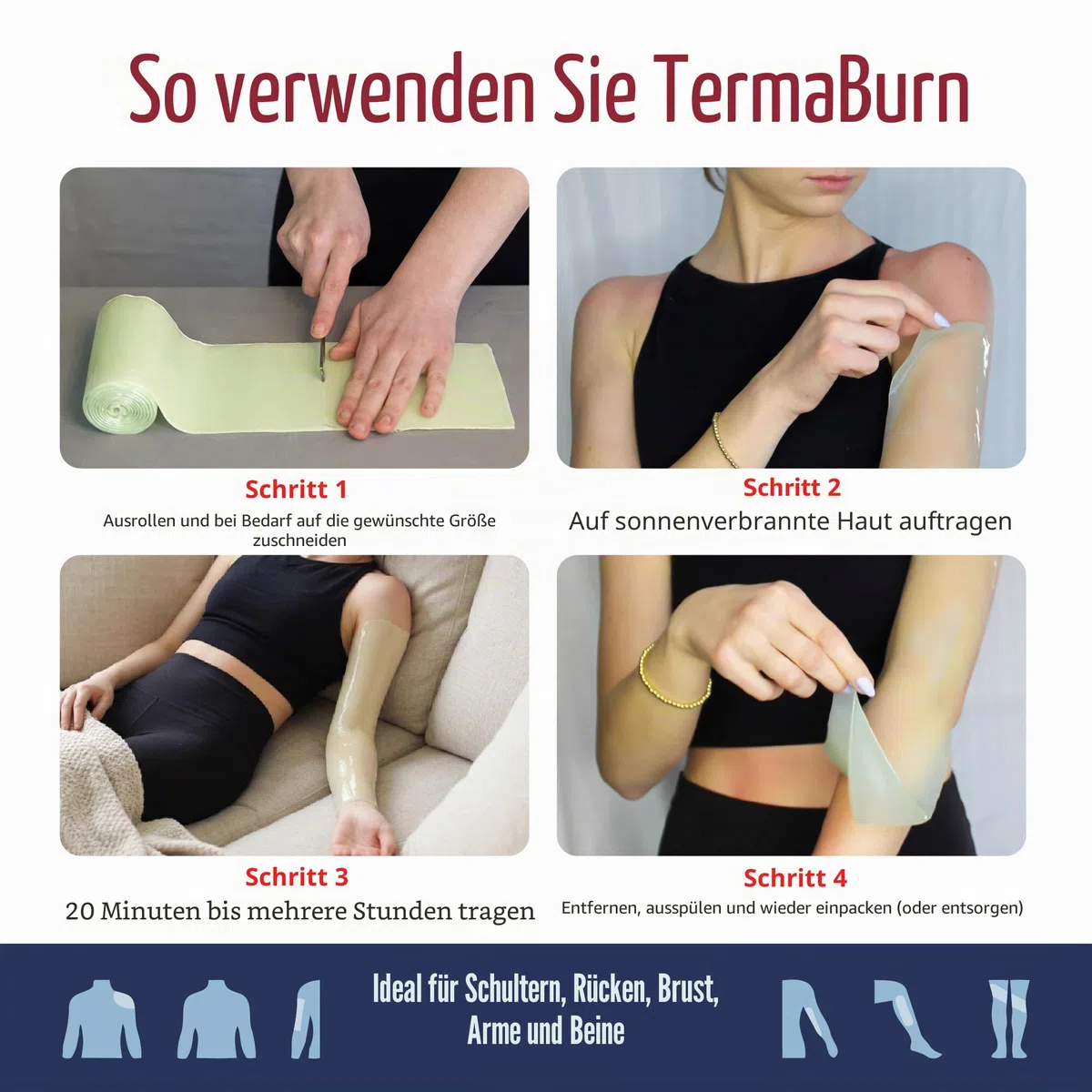 Organic Aloe Wrap for Sunburn Relief by TermaBurn - Organic Aloe Skin Treatment for Long-Lasting Relief from Pain, Itching and Peeling. Made in the USA with 100% Certified Organic Aloe