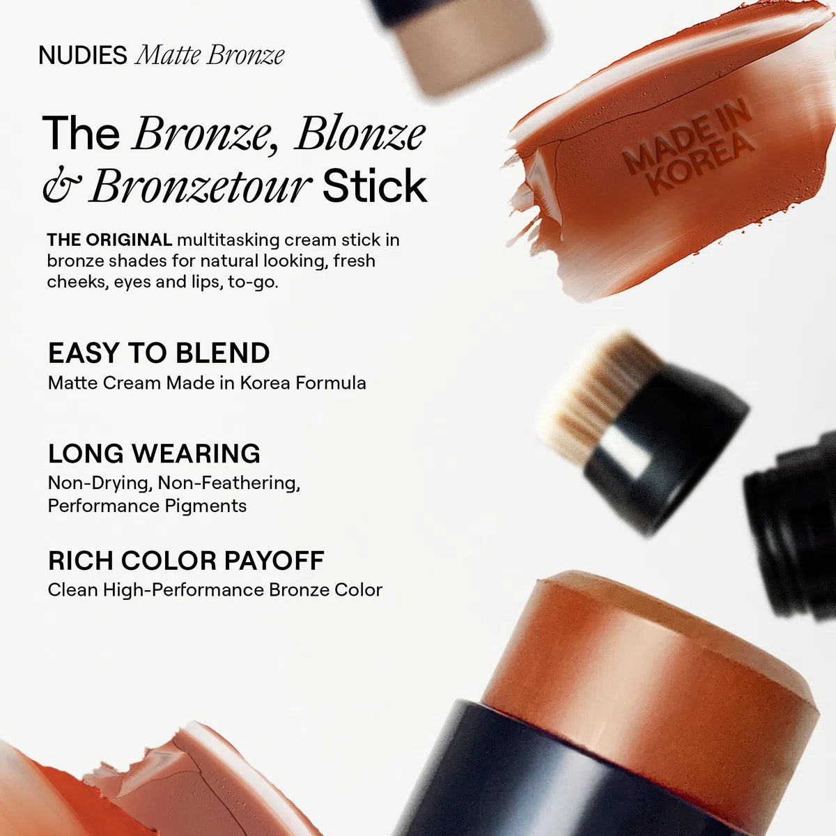 NUDESTIX Nudies Bronze Matte Bronzer Stick Sunkissed – Creme Bronzer & Contour Stick – Natürliches Finish, Langanhaltend, Vegan – Für Gesicht, Augen & Lippen 7g