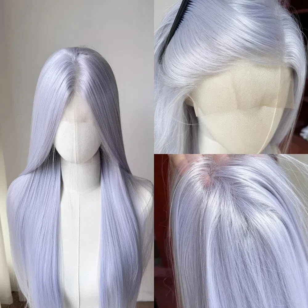 Haarpflege Frauen Gerade Natürliche Silber Lila Perücke 13 * 4 Spitze Vorne Für Cosplay