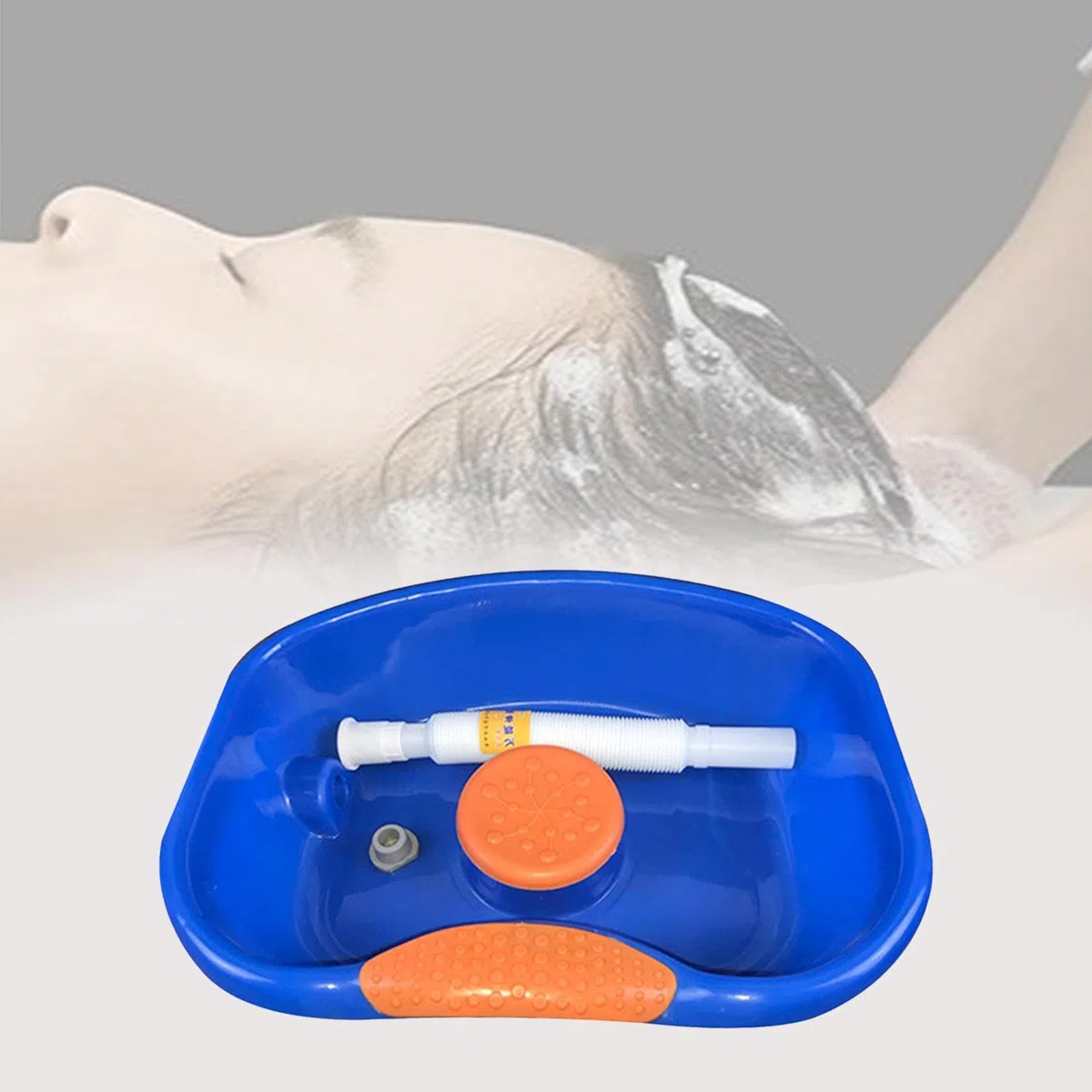 T TOOYFUL Plastik Bett Shampoo Waschbecken Haarwaschbecken Waschbad mit Schlauch, Runder Rand - Standard