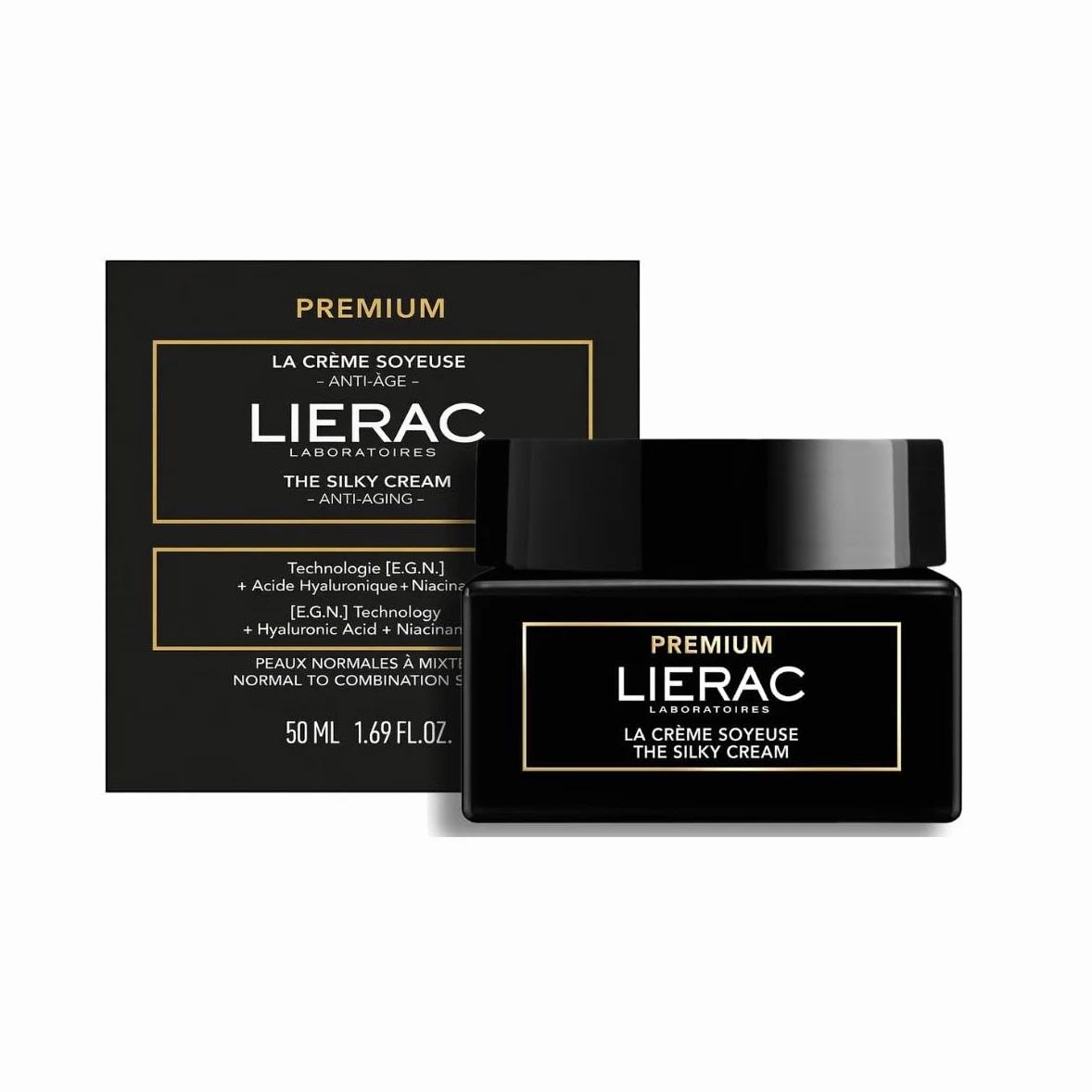 Lierac Premium Die Seidige Anti-Aging-Creme Globale Gesichtspflege mit Hyaluronsäure und Mattierendem Puder Feuchtigkeitsspendend Glättend Strahlend Für normale bis Mischhaut und empfindliche Haut