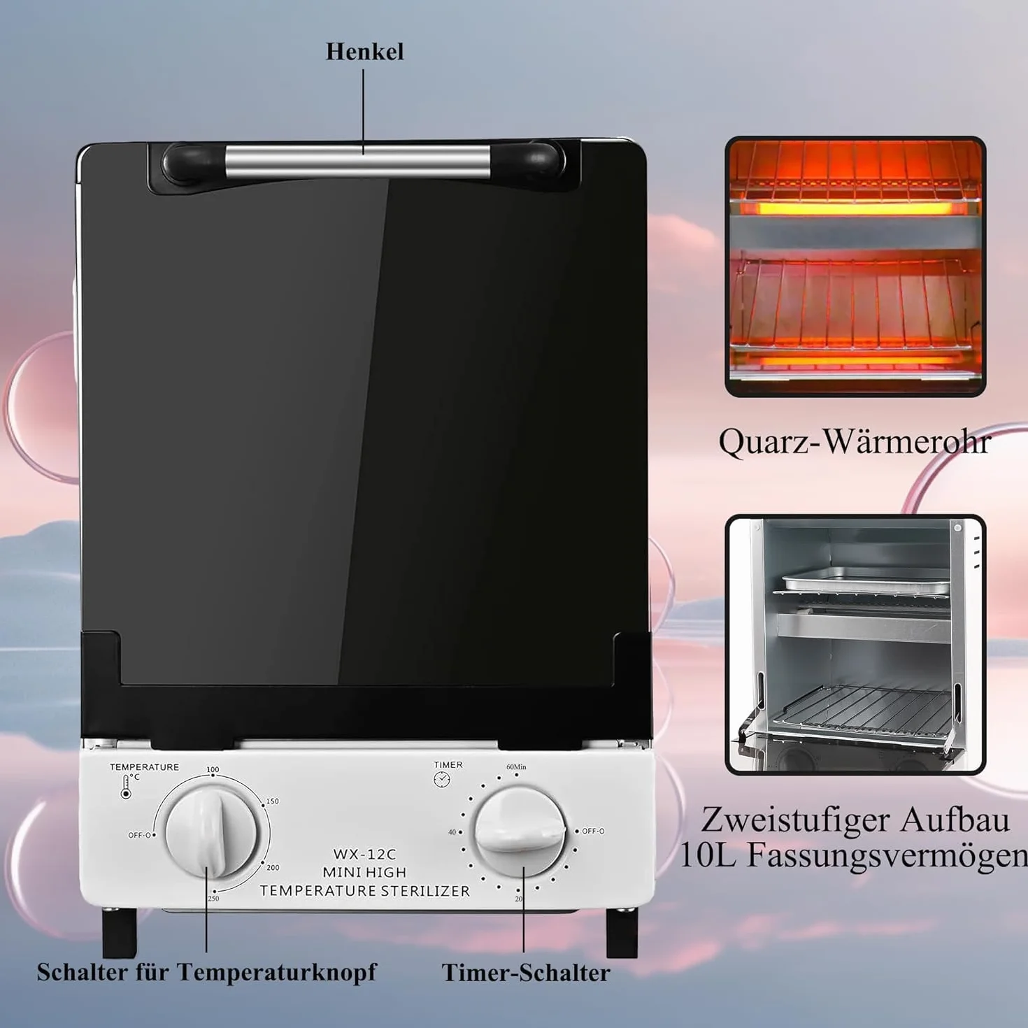 C12 Heißluft-Sterilisator, Double Shelf Dry Heat Sterilisator, 250 Grad Infrarot-Autoklav Autoklav mit Timer-Steuerung für Dental, Tattoo, Pediküre Studios, Friseur Studios Nagelstudios