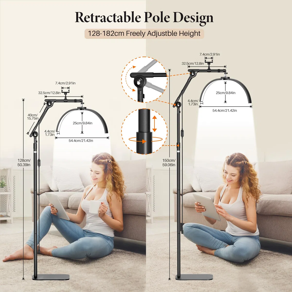 LED Halbmond Wimpern Lampe: 21in Faltbar Wimpernverlängerung Lampe mit 3 Dimmbaren Farben & Drehbar 360° - Verstellbar Wimpernlampe für Make-up Artists, Tätowierer, Salon, Zuhause, Schwarz