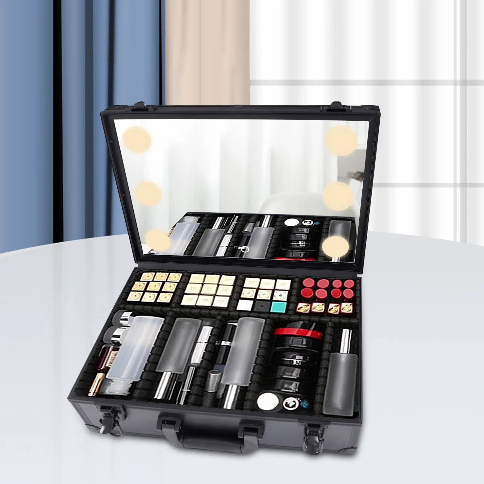 Makeup Train Case - Cosmetic Organizer Box Makeup Case mit Lichtern und Spiegel/Makeup Case mit Customized Dividers/Large Makeup Artist Organizer Kit