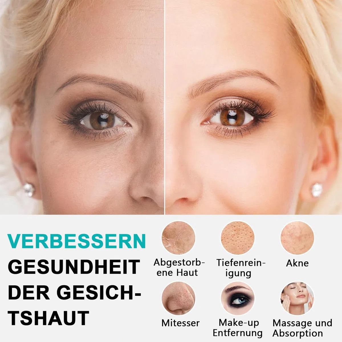 3 in 1 Elektrische Gesichtsreinigungsbürste mit 3 Bürstenköpfen, Wiederaufladbar, Tiefenreinigung Wasserdichte Gesichtsbürste für Männer und Frauen, Jeden Hauttyp (Blau)