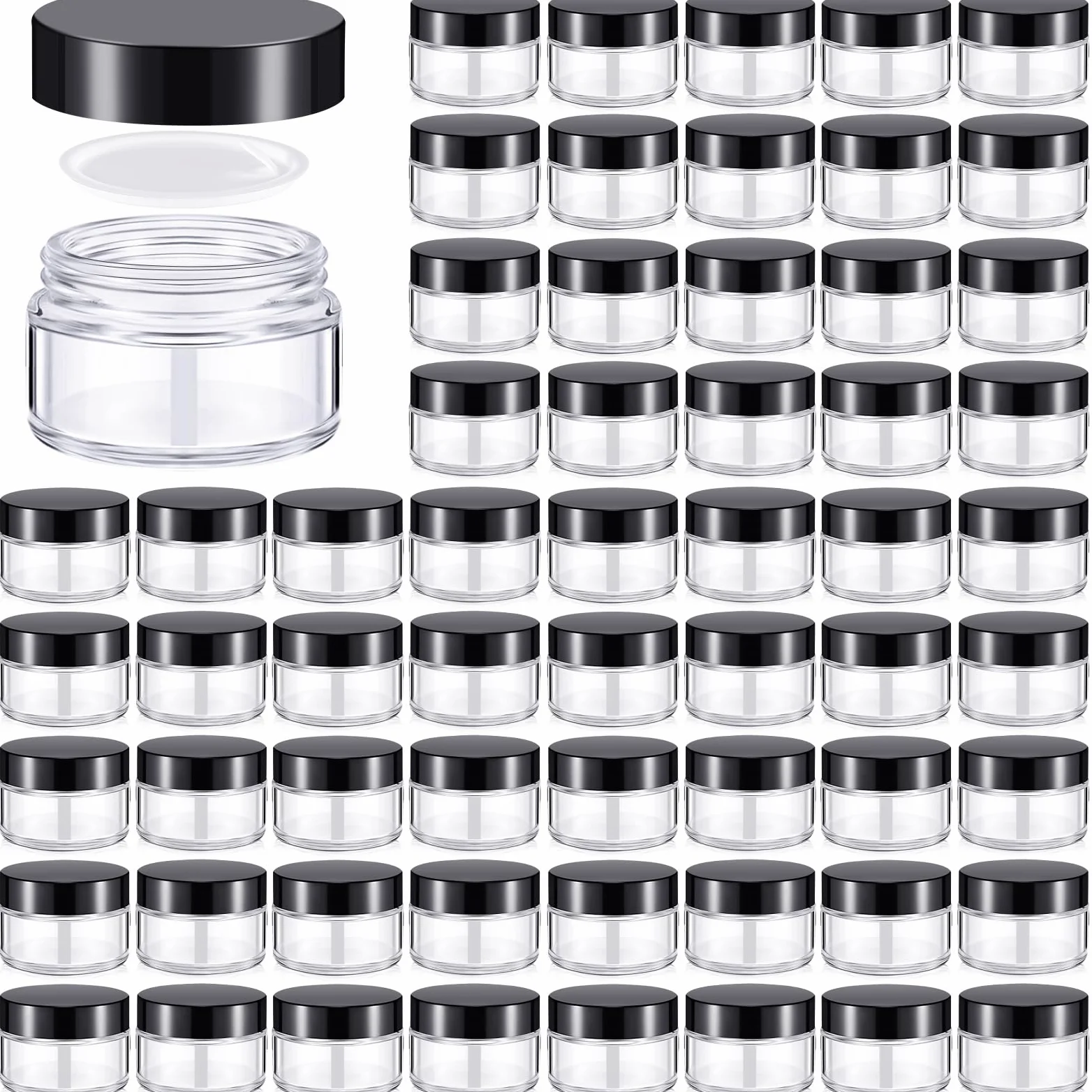 Domensi Glasdosen mit Deckel, rund, Kosmetikgläser, 28 ml, kleine Reisebehälter mit Innenauskleidung für Lotionen, Pulver, Salben, Proben, Creme, 100 Stück (transparent, schwarz)