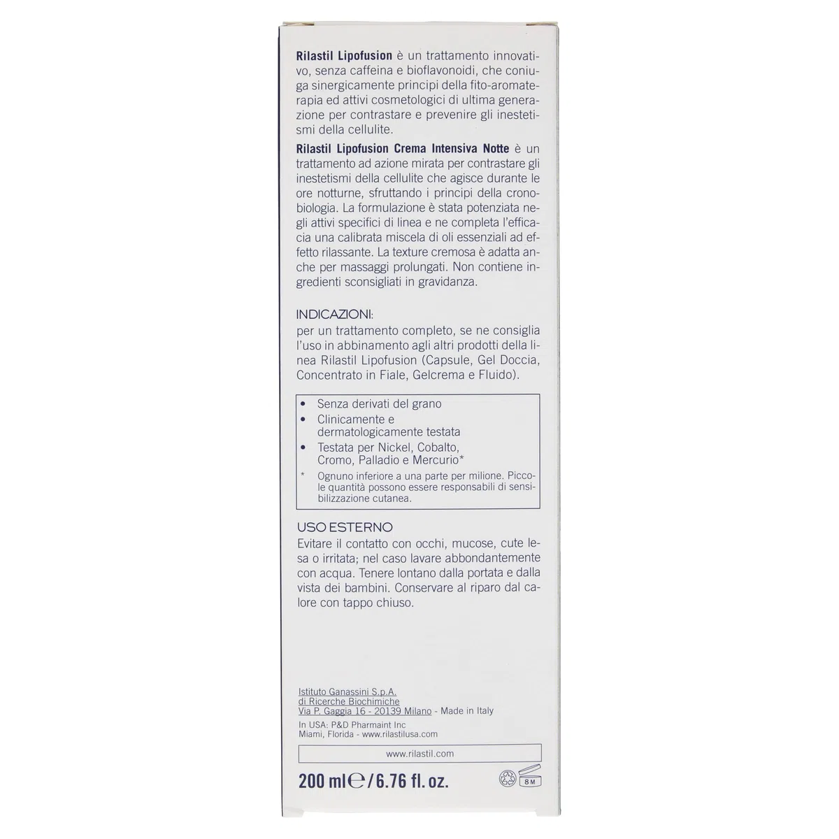 Rilastil Lipofusion Intensive Nachtcreme, Cellulite-Behandlung, Leichte und Feuchtigkeitsspendende Textur, 200 ml