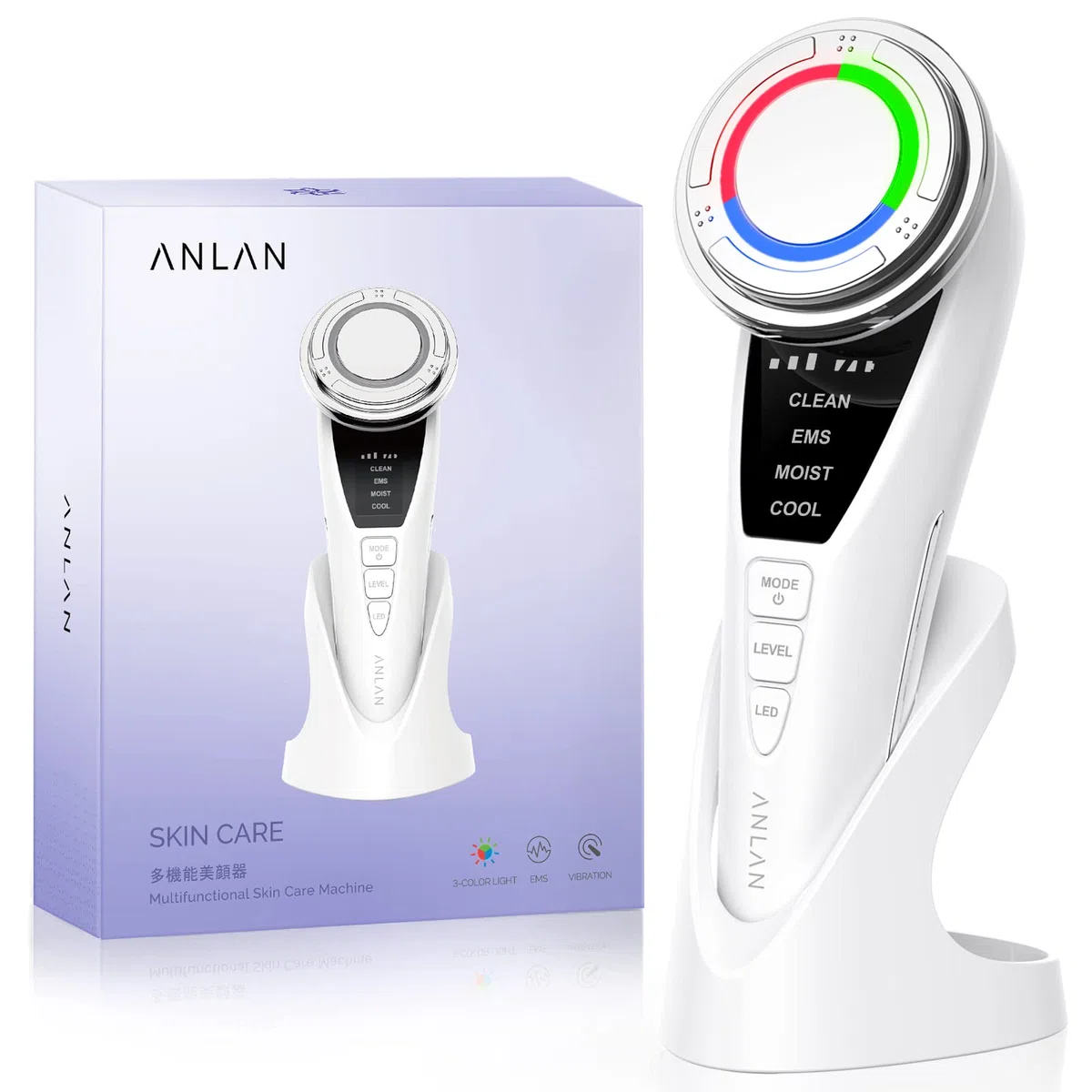 ANLAN 5in1 Gesichtsmassagegerät LED Lichttherapie Heat Cool Vibration EMS Anti Falten Anti Aging Gesichtsreinigung
