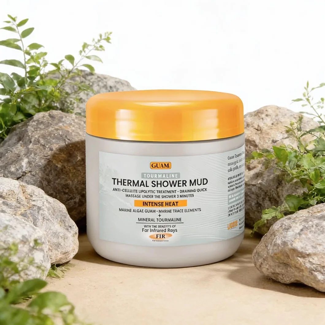 Guam, Tourmaline Thermal Duschschlamm FIR, Lipolytische, Anticellulite und entwässernde Behandlung mit intensiver Wärme und Schneller Massage unter der Dusche, Made in Italy, 500 g Packung