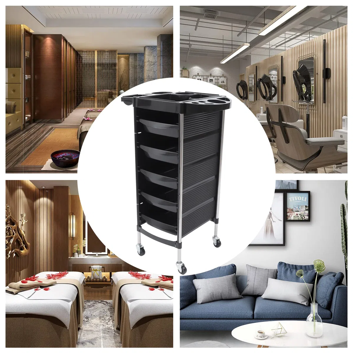 6 Lagen GroßEs FassungsvermöGen Friseurwagen Arbeitswagen Rollwagen Kosmetikwagen Stapelboy Bedienungswagen Salonwagen Salon Trolley Beauty Hair Spa Rolling Friseur Lagerung Cart Schubladen