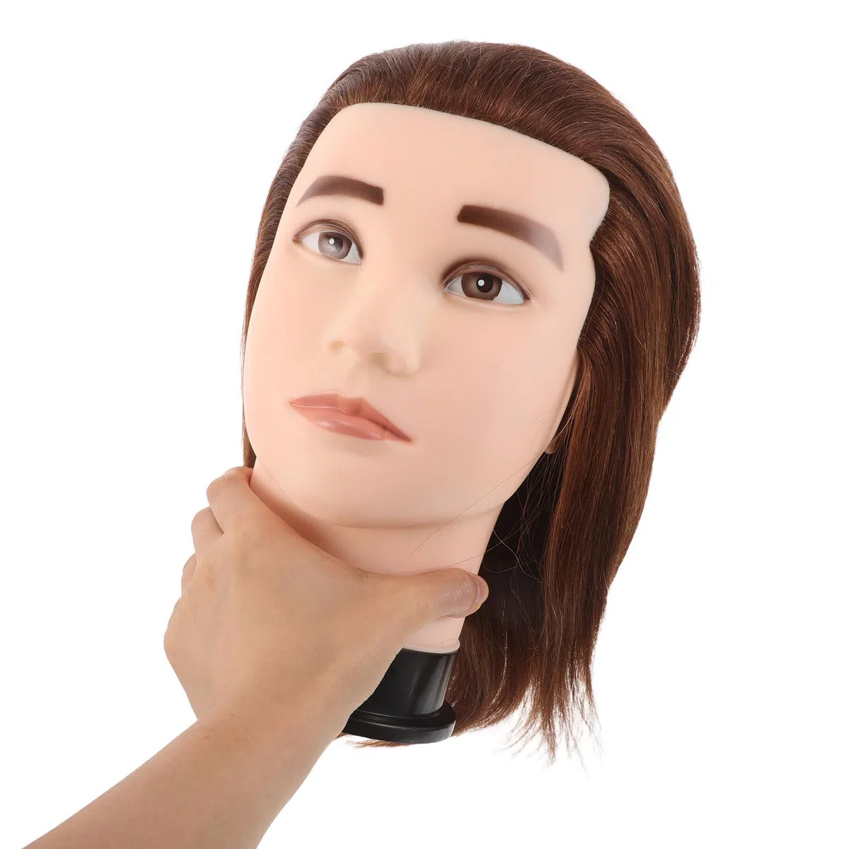 Housoutil Übungskopf mit Echthaar für Friseurübungen Braun 25cm Männlicher Haar Stylingkopf für Bartpflege und Kosmetikschulung Herrenfrisur Tutorial