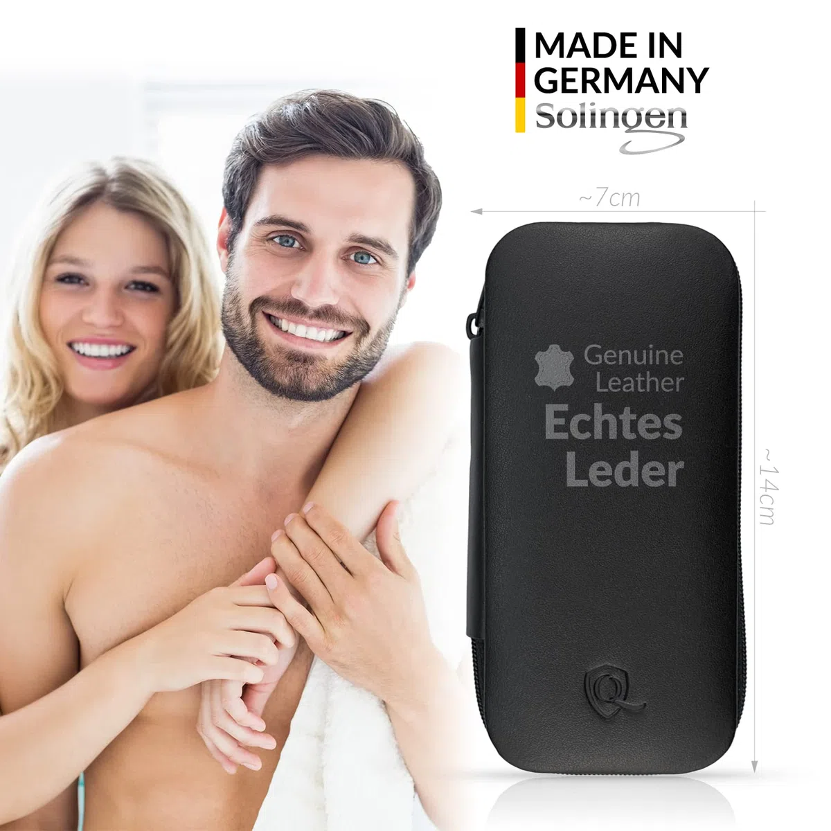 marQus Solingen Maniküre Set Herren und Damen 7 Teile mit Nagelzange - Made in Germany für Hand- und Fußpflege - Echt Leder Etui handlich und weich