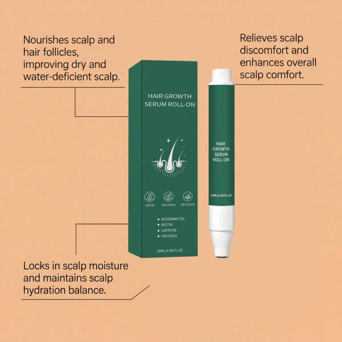 Haarwachstumsserum Roll-On 20 ml – fördert das Wachstum & repariert die Haare – beruhigende Scalp-Pflege für feines / geschwächtes Haar