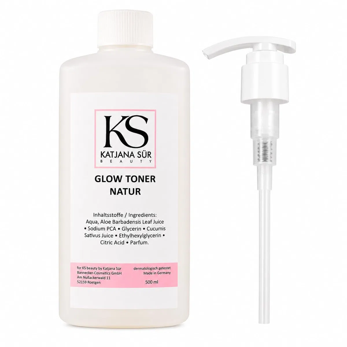 KS Beauty Glow Toner Gesichtswasser mit Pumpspender, 500 ml | Feuchtigkeitsspendender Gesichtstoner für trockene & sensible Haut – dermatologisch getestet, Made in Germany