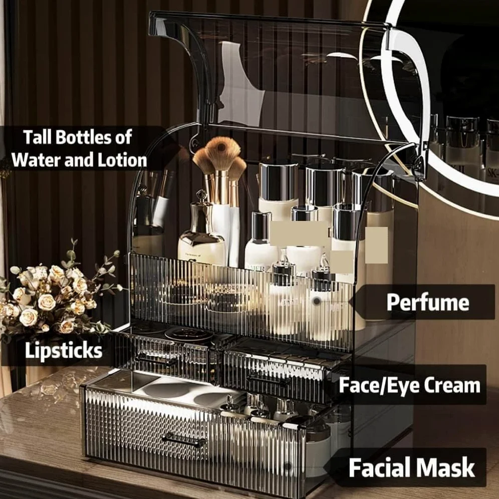 Kosmetik Make Up Organizer Make-up-Aufbewahrungsbox, Acryl-Kosmetik-Aufbewahrungsvitrine Mit Schubladen, Make-up-Organizer-Box Wasserdichter Abdeckung Schmink Beauty Zubehör
