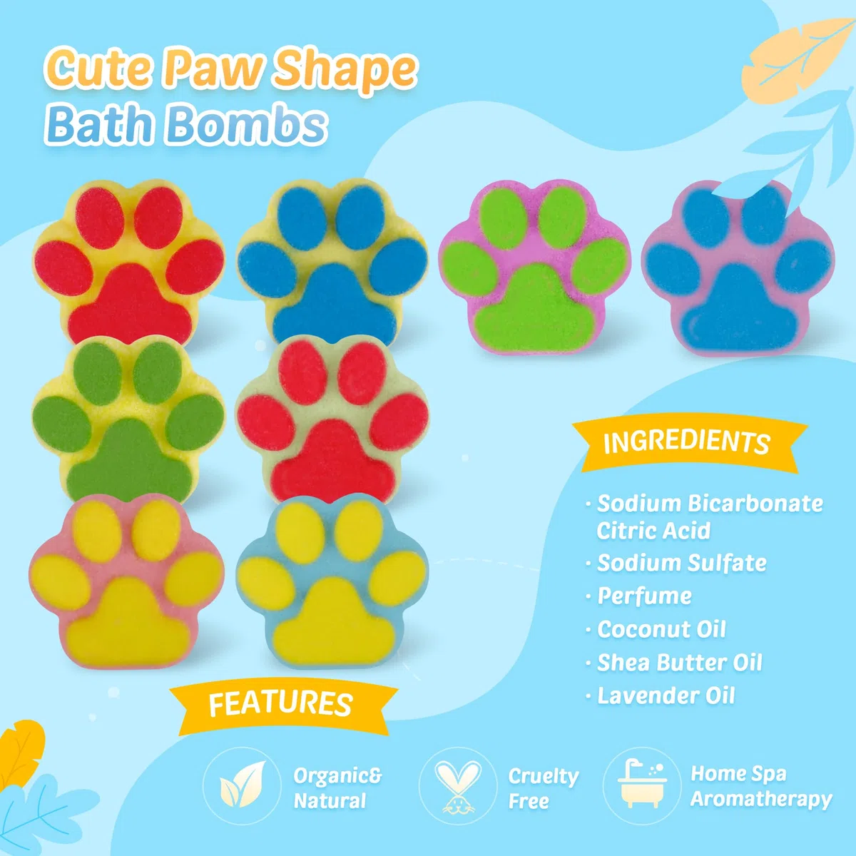 40 Stück Badebomben für Kinder mit Überraschung im Inneren, Large Number Kids Paw Shape Bath Bombs Gift Set, Natural Organic Kids Bubble Bath Fizzy for Girls Boys with Bath Toys Inside
