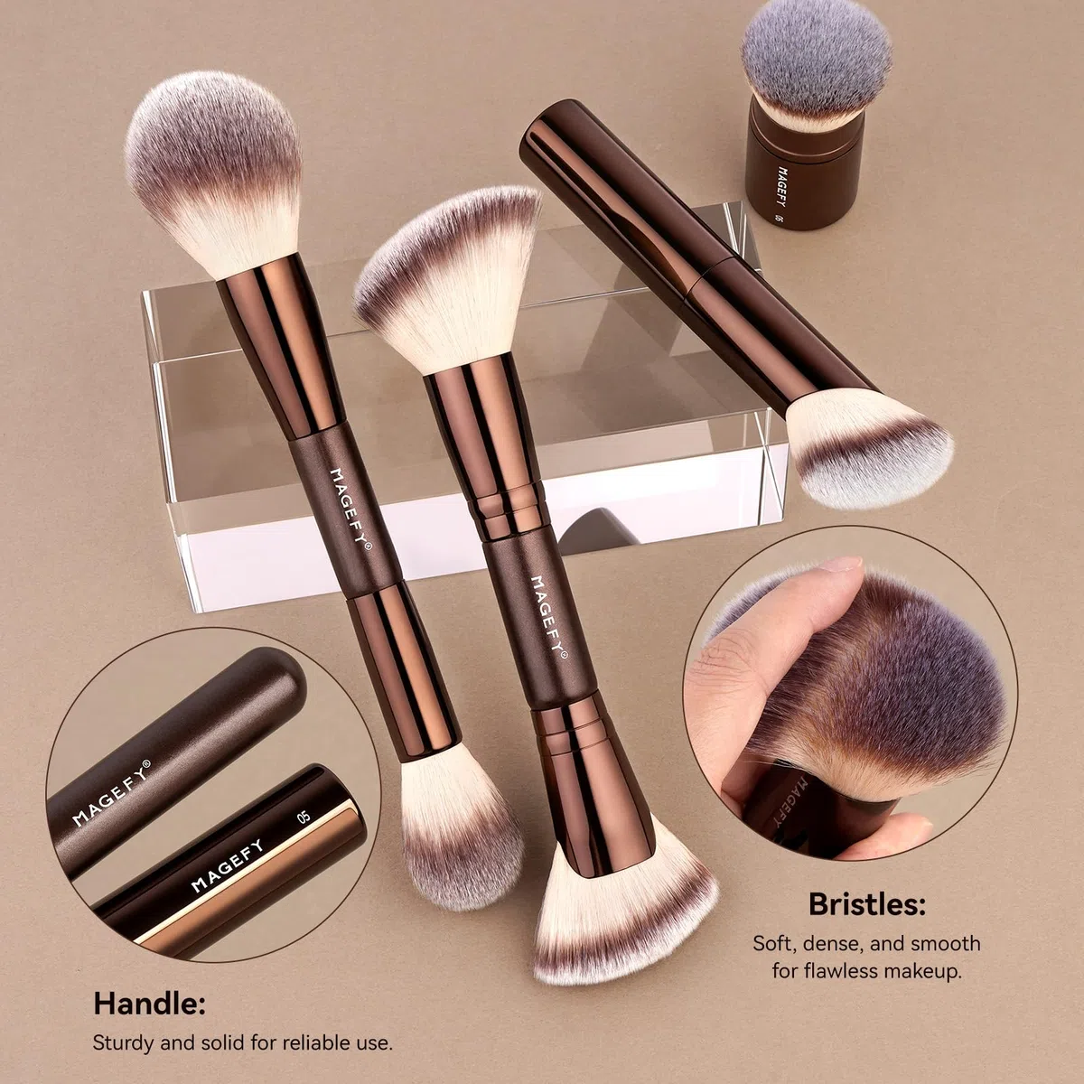 MAGEFY Make-up Pinsel 26-in-20 Professionelles Makeup Pinselset Doppelseitige Make-up-Pinsel für Puder, Concealer, Lidschatten, Rouge und Konturierung sowie Foundation Pinsel mit Etui - Kaffeegold