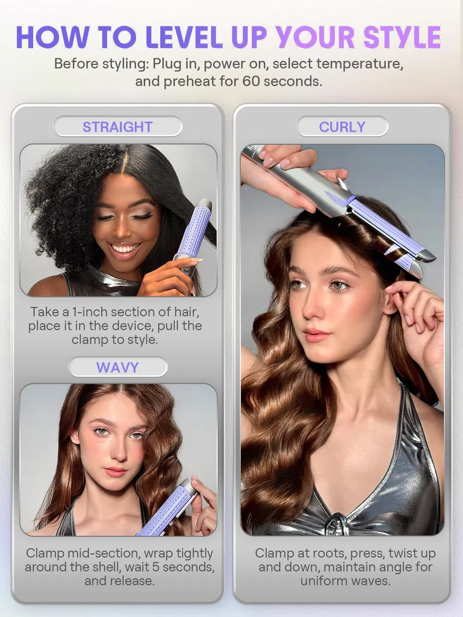 SHEGLAM Kaltluft Glätteisen mit 360° Luftstrom Styler Lockenstab, 4 Temperaturstufen, Dualspannung