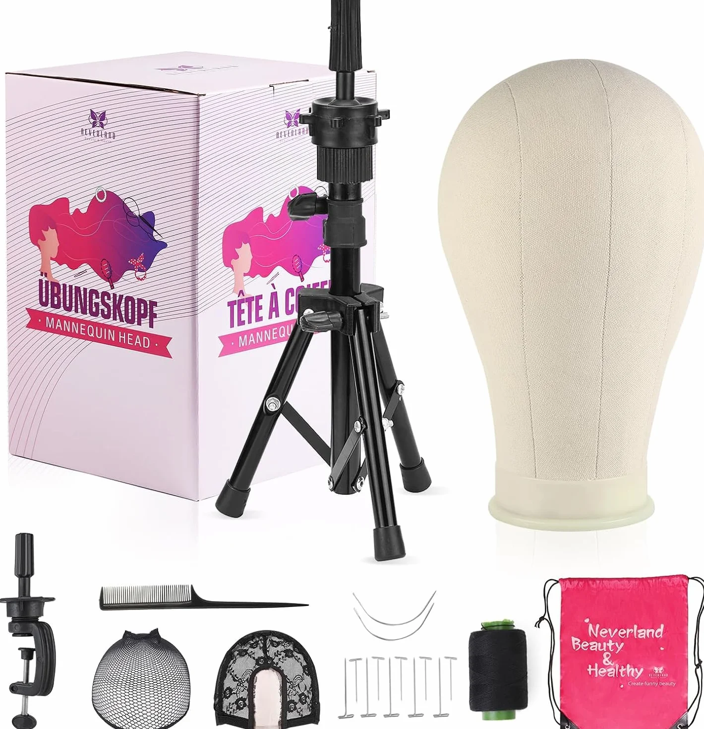 Neverland Beauty Perückenkopf 23" (58cm) mit Perückenständer und Übungskopf Ständer