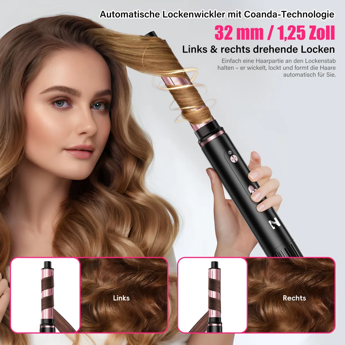 NICEBAY 6-in-1 Airstyler mit 110.000 U/min BLDC Motor, Negativ-Ionen Hairstyler, 1300W Haartrockner Warmluftbürste - Schwarz/Roségold