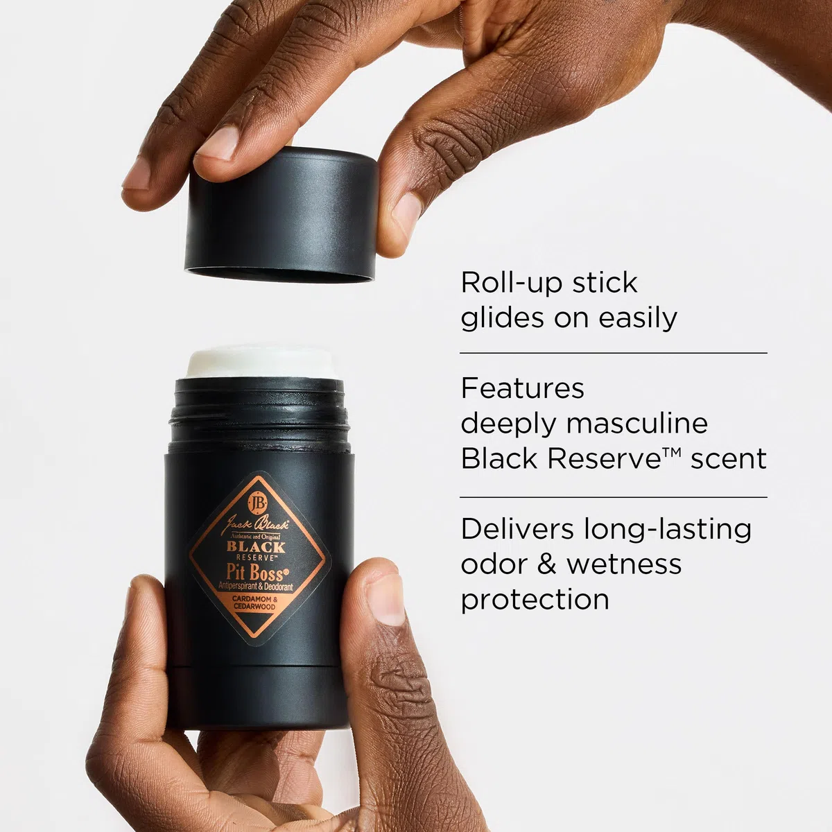 Jack Black Pit Boss Black Reserve Antitranspirant und Deodorant für Herren, 75 ml, Kardamom und Zedernholz, Deodorant für empfindliche Haut